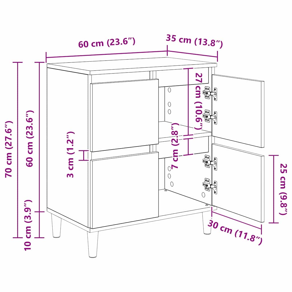 Παραδοσιακά Πλευρικά Έπιπλα 3 pcs Μαύρη Οξυά 60 x 35 x 70 cm