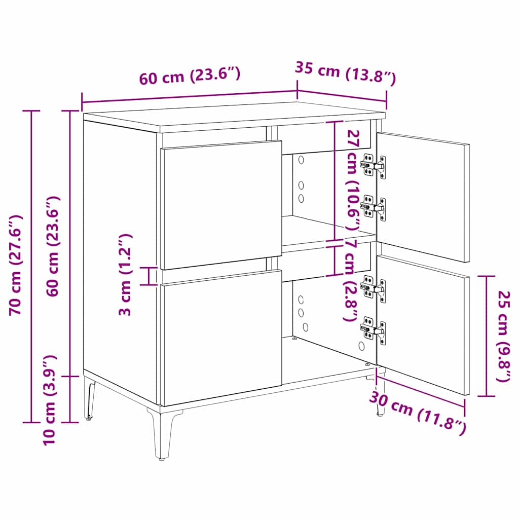Παραδοσιακά Πλευρικά Έπιπλα 3 pcs Μαύρη Οξυά 60 x 35 x 70 cm
