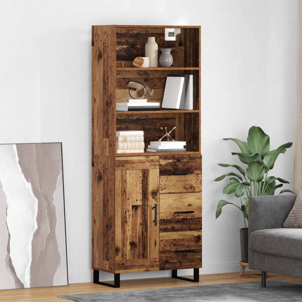 Highboard με συρτάρι 2 pcs Παλιό ξύλο Επεξεργασμένο ξύλο
