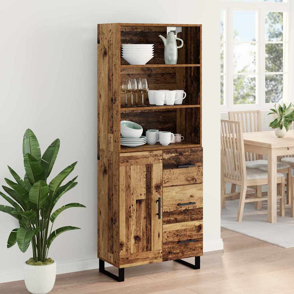 Highboard με συρτάρι 2 pcs Παλιό ξύλο Επεξεργασμένο ξύλο