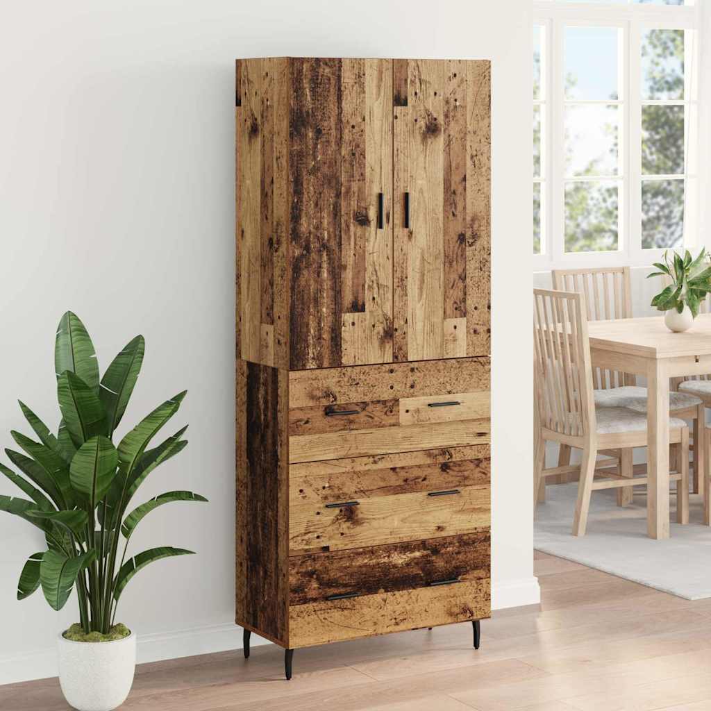 Highboard με συρτάρι 2 pcs Παλιό Ξύλο Σύνθετο Ξύλο και Γυαλί