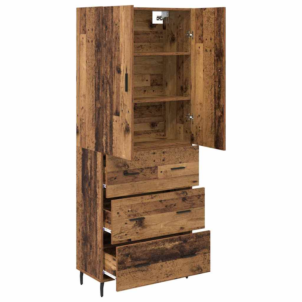 Highboard με συρτάρι 2 pcs Παλιό Ξύλο Σύνθετο Ξύλο και Γυαλί