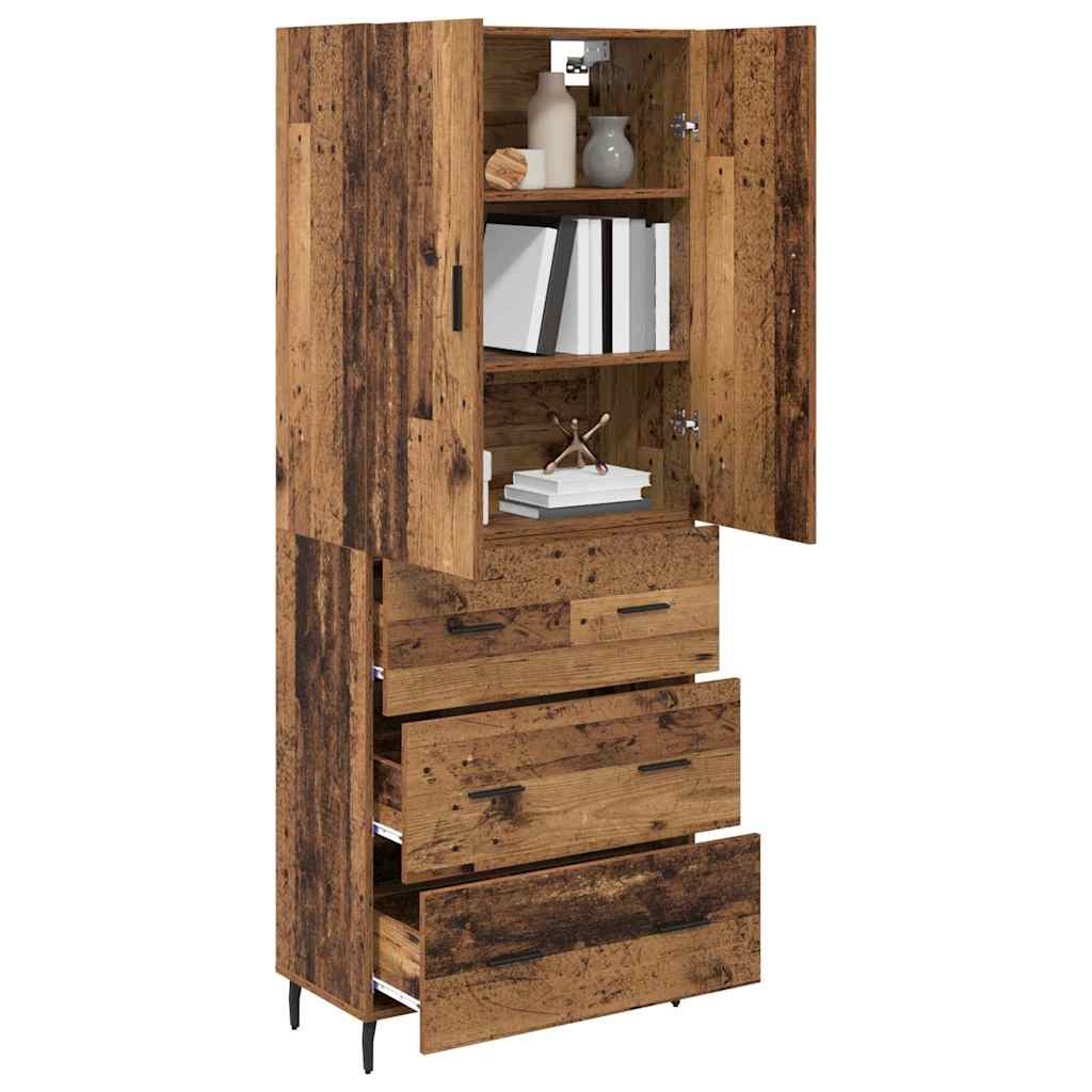 Highboard με συρτάρι 2 pcs Παλιό Ξύλο Σύνθετο Ξύλο και Γυαλί