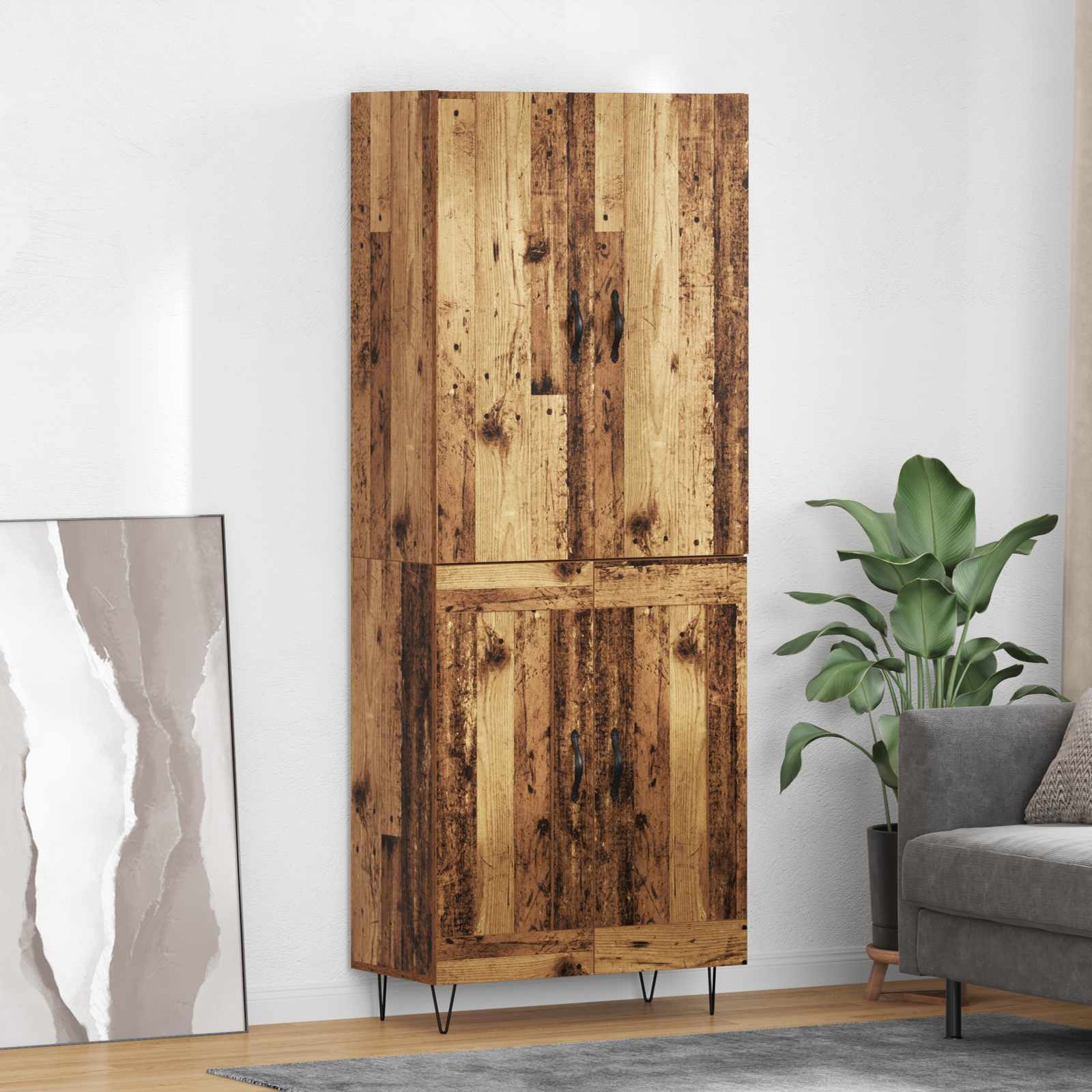 Highboard 2 pcs Παλιό ξύλο Επεξεργασμένο ξύλο - Pakobazaar