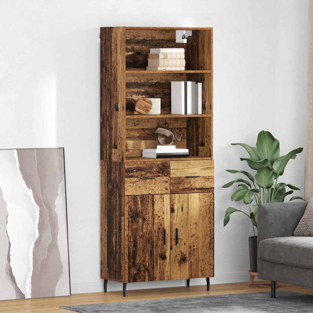 Highboard Παλιό Ξύλο 69,5 x 34 x 180 εκ. Σύνθετο Ξύλο και Γυαλί