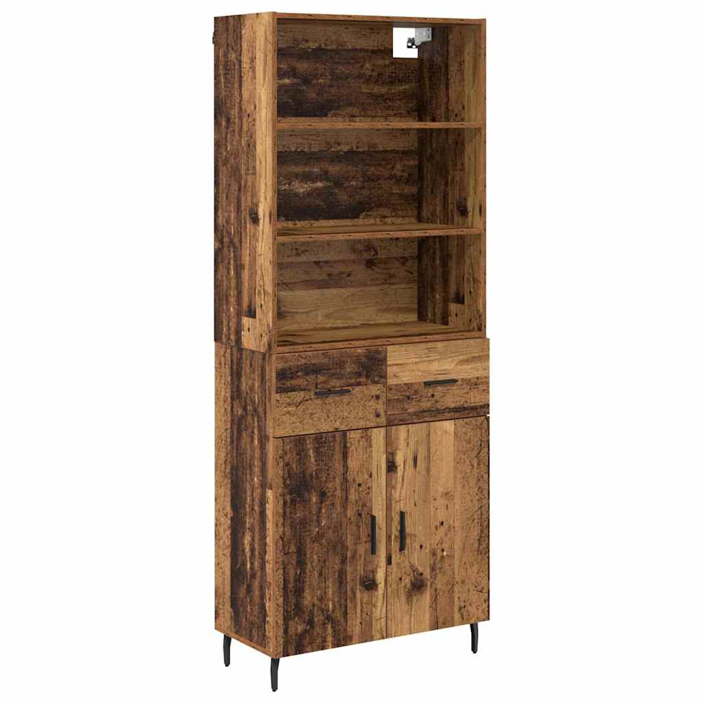 Highboard Παλιό Ξύλο 69,5 x 34 x 180 εκ. Σύνθετο Ξύλο και Γυαλί