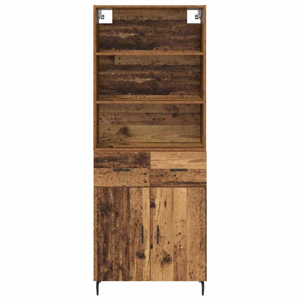 Highboard Παλιό Ξύλο 69,5 x 34 x 180 εκ. Σύνθετο Ξύλο και Γυαλί