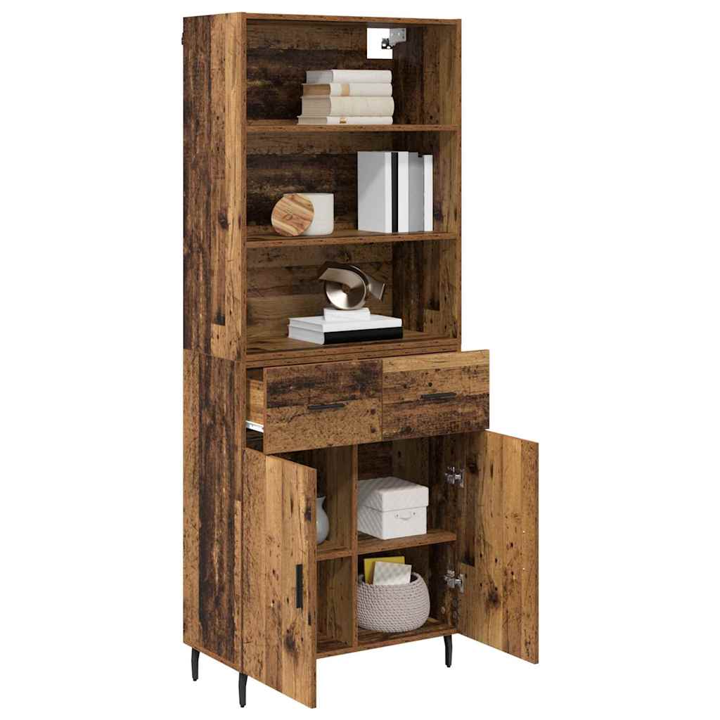 Highboard Παλιό Ξύλο 69,5 x 34 x 180 εκ. Σύνθετο Ξύλο και Γυαλί