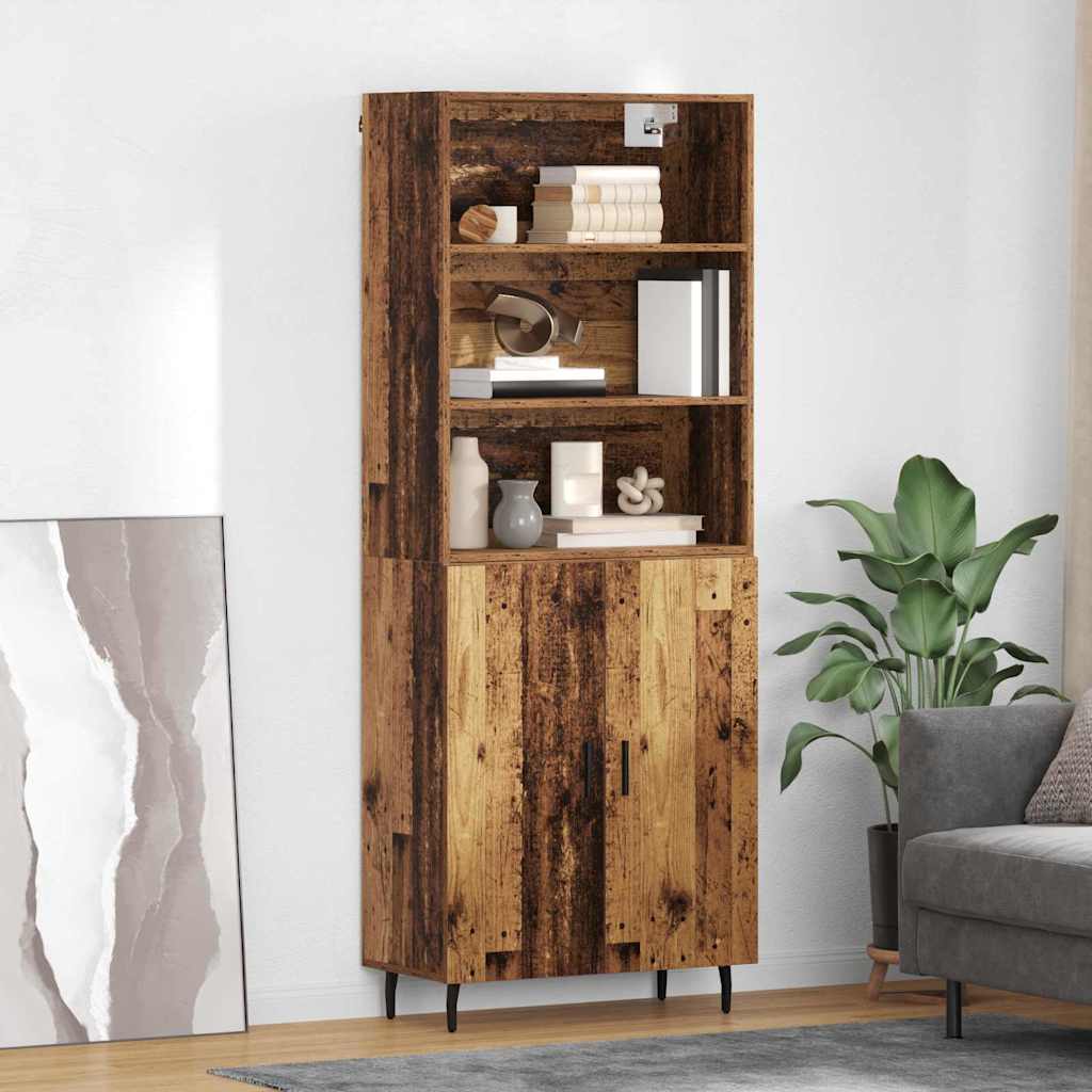 Highboard Παλιό Ξύλο 69,5 x 34 x 180 εκ. Σύνθετο Ξύλο και Γυαλί - Pakobazaar