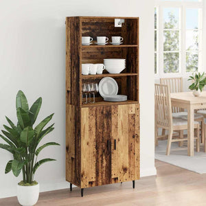 Highboard Παλιό Ξύλο 69,5 x 34 x 180 εκ. Σύνθετο Ξύλο και Γυαλί - Pakobazaar
