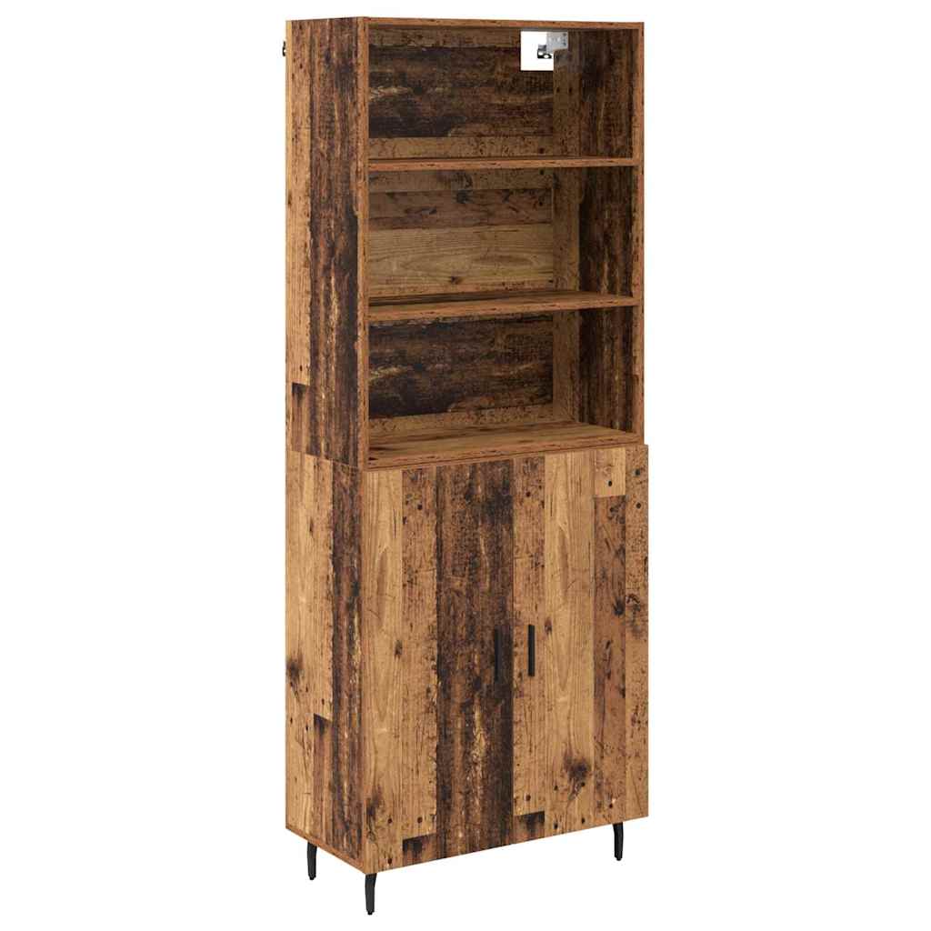 Highboard Παλιό Ξύλο 69,5 x 34 x 180 εκ. Σύνθετο Ξύλο και Γυαλί - Pakobazaar