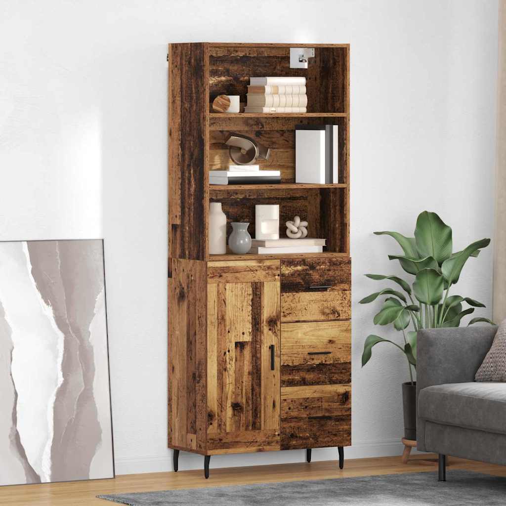 Highboard Παλιό Ξύλο 69,5 x 34 x 180 εκ. Σύνθετο Ξύλο και Γυαλί
