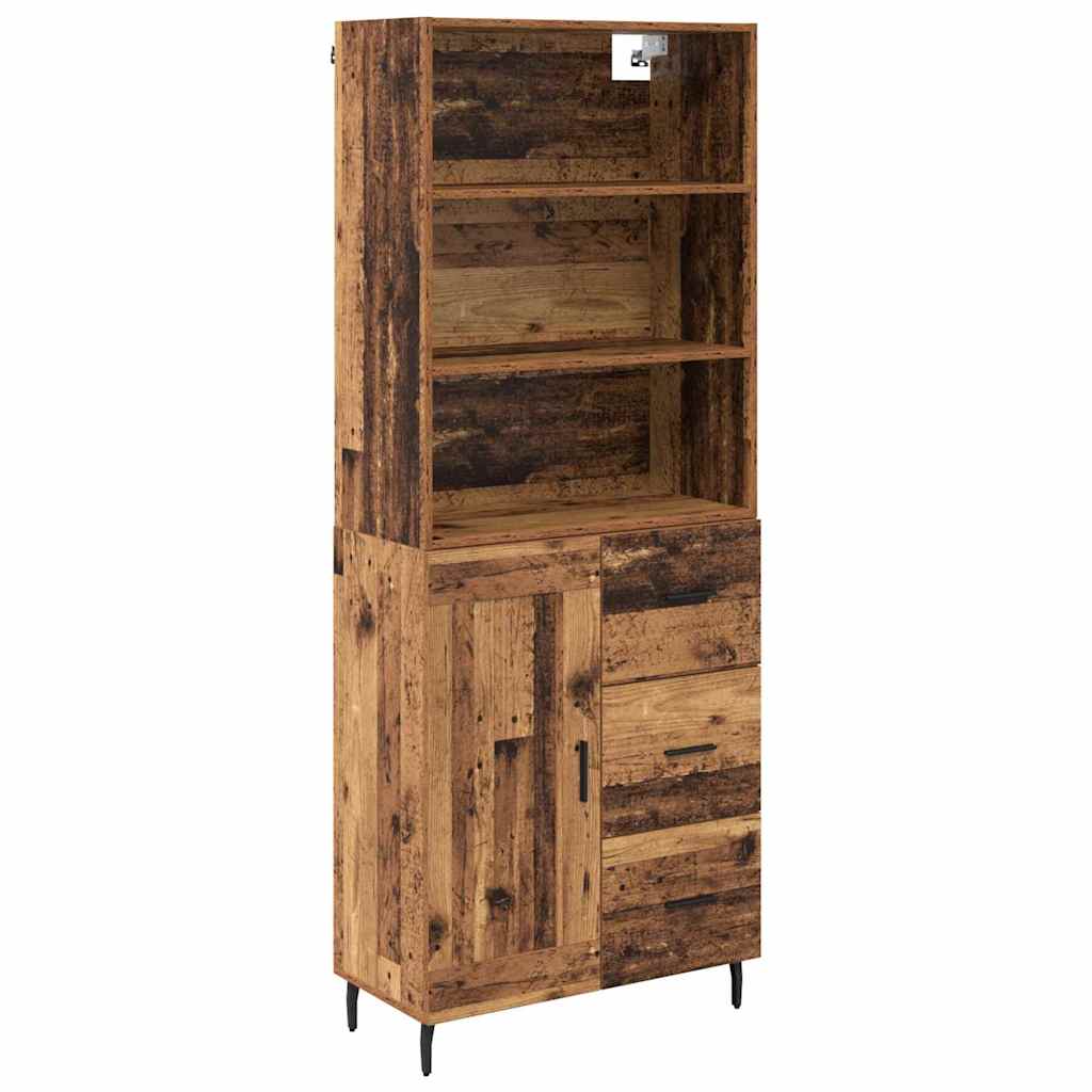 Highboard Παλιό Ξύλο 69,5 x 34 x 180 εκ. Σύνθετο Ξύλο και Γυαλί
