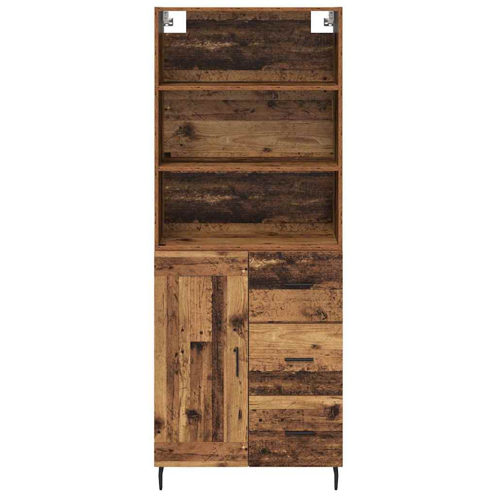 Highboard Παλιό Ξύλο 69,5 x 34 x 180 εκ. Σύνθετο Ξύλο και Γυαλί