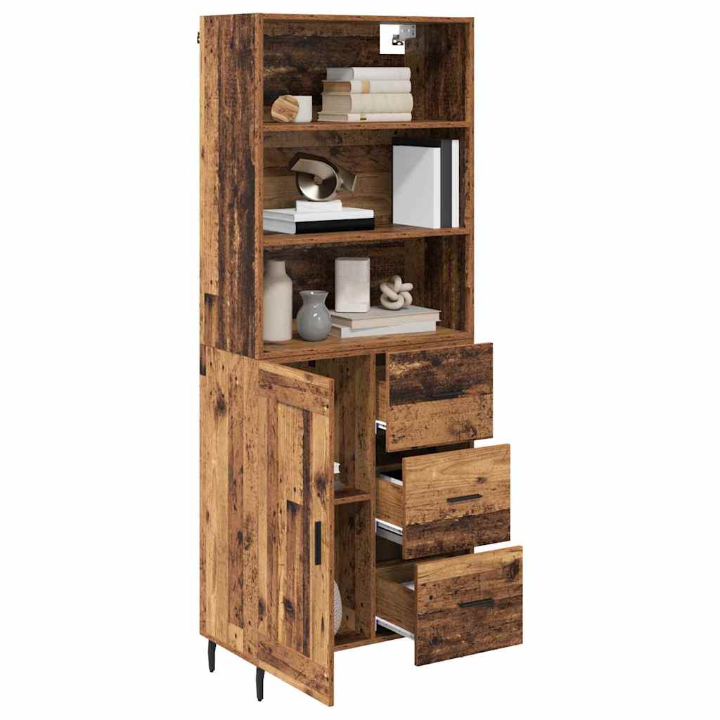 Highboard Παλιό Ξύλο 69,5 x 34 x 180 εκ. Σύνθετο Ξύλο και Γυαλί