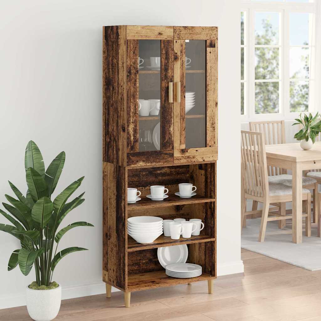 Highboard Παλιό Ξύλο 69,5 x 34 x 180 εκ. Σύνθετο Ξύλο και Γυαλί