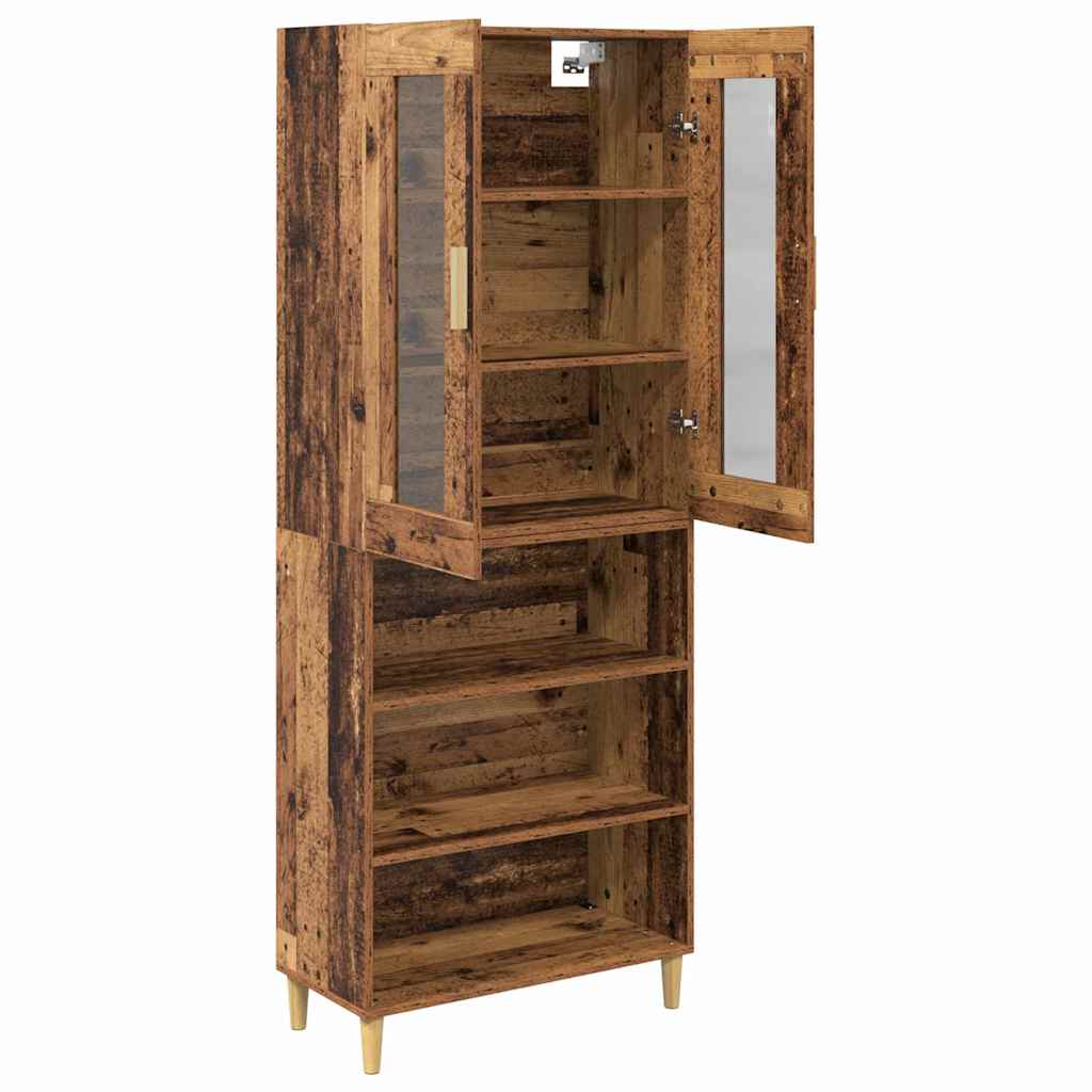 Highboard Παλιό Ξύλο 69,5 x 34 x 180 εκ. Σύνθετο Ξύλο και Γυαλί