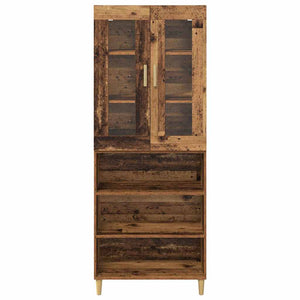 Highboard Παλιό Ξύλο 69,5 x 34 x 180 εκ. Σύνθετο Ξύλο και Γυαλί