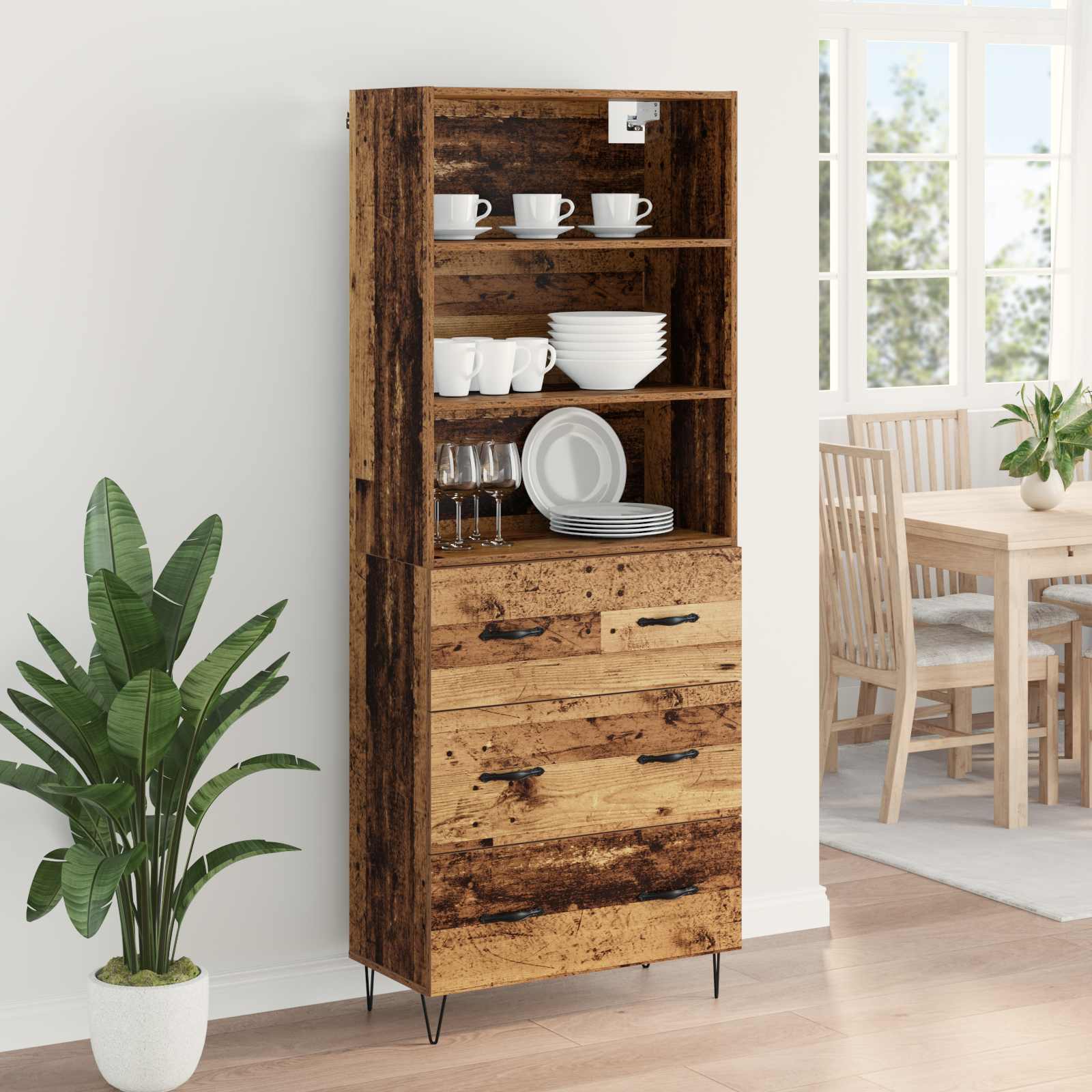 Highboard με συρτάρι 2 pcs Παλιό ξύλο Επεξεργασμένο ξύλο - Pakobazaar