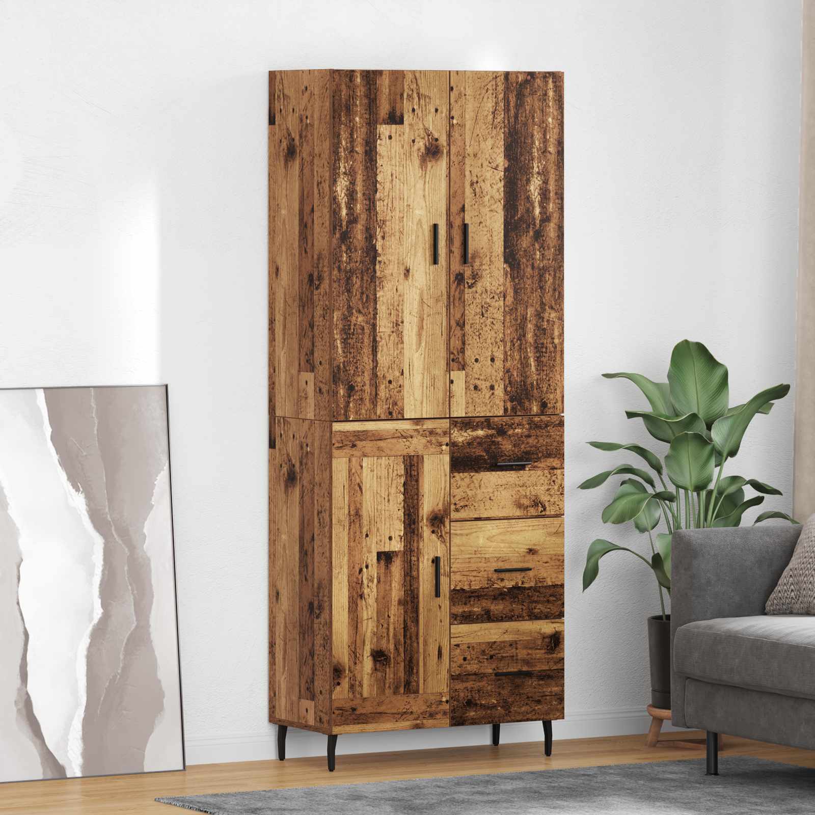 Highboard με συρτάρι 2 pcs Παλιό Ξύλο Σύνθετο Ξύλο και Γυαλί