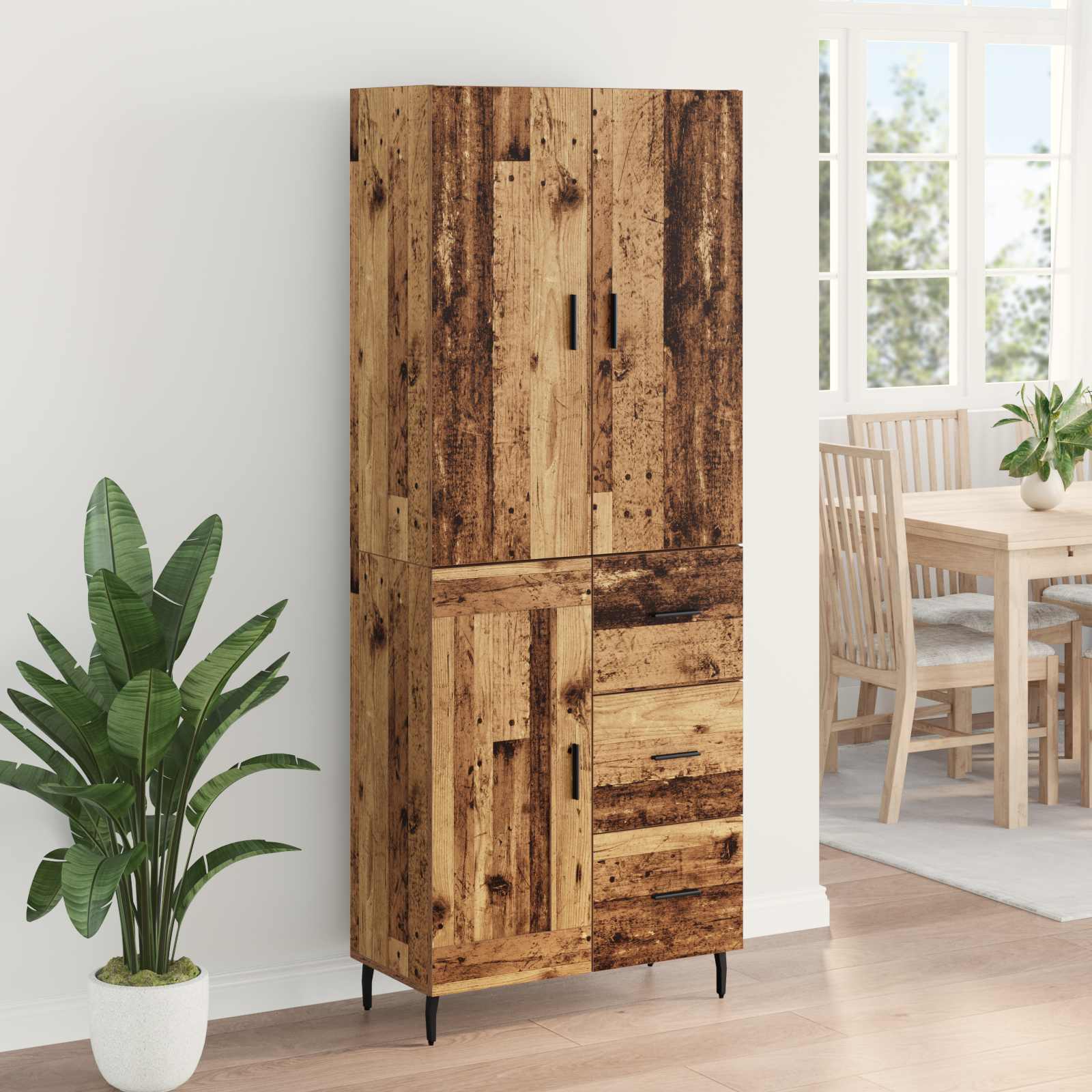 Highboard με συρτάρι 2 pcs Παλιό Ξύλο Σύνθετο Ξύλο και Γυαλί