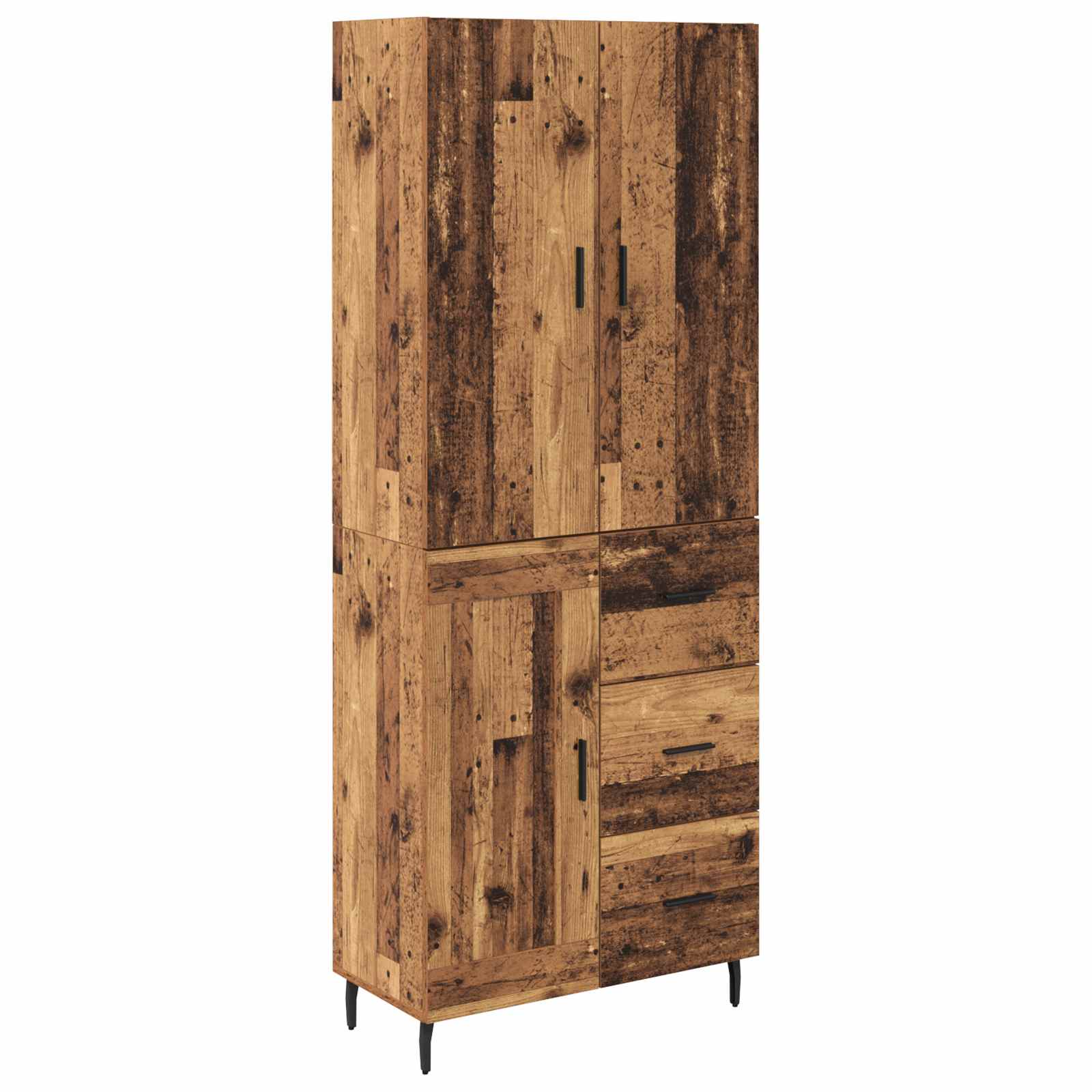 Highboard με συρτάρι 2 pcs Παλιό Ξύλο Σύνθετο Ξύλο και Γυαλί