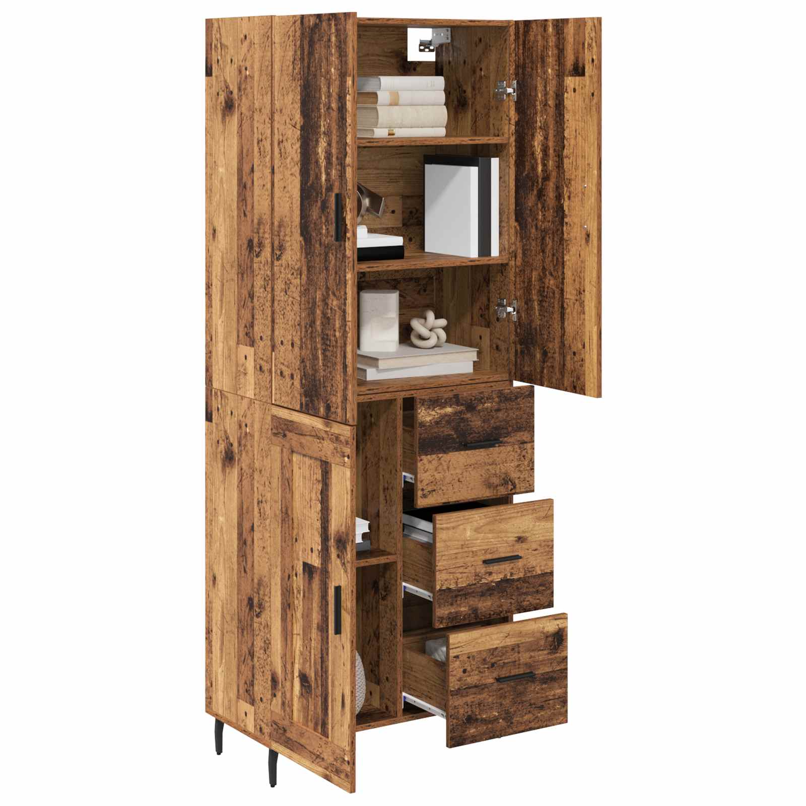 Highboard με συρτάρι 2 pcs Παλιό Ξύλο Σύνθετο Ξύλο και Γυαλί