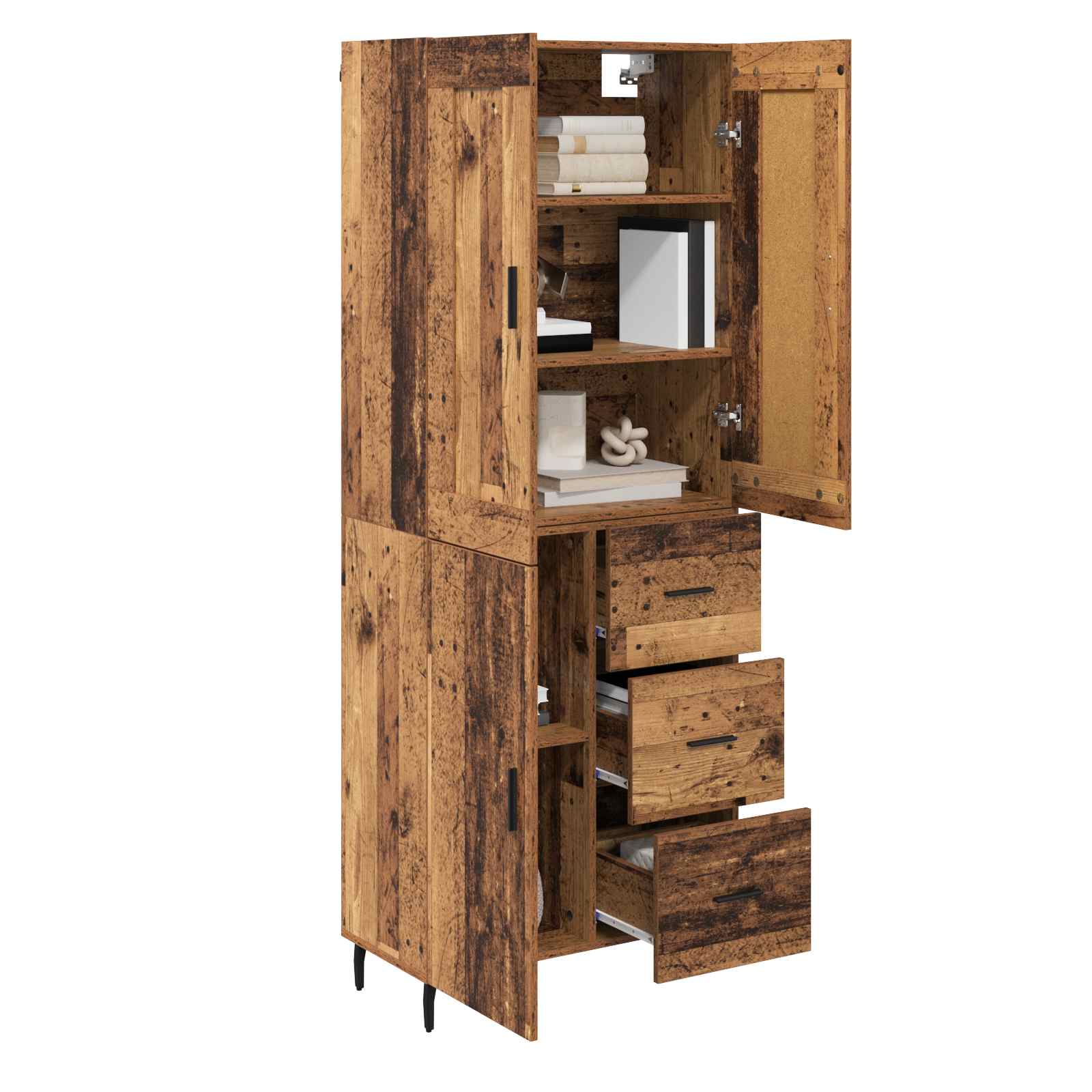 Highboard με συρτάρι 2 pcs Παλιό ξύλο Επεξεργασμένο ξύλο