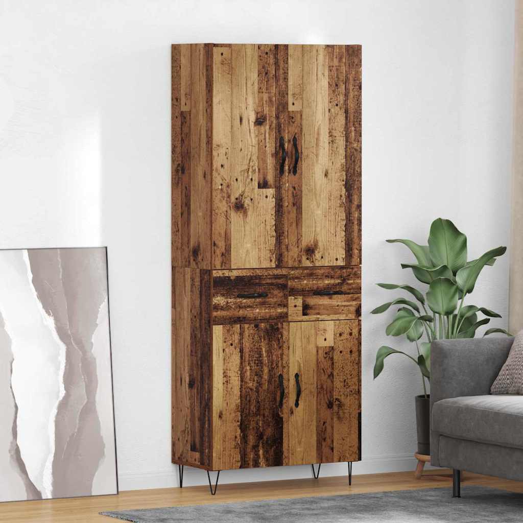 Highboard με συρτάρι 2 pcs Παλιό ξύλο Μηχανική ξυλεία και γυαλί