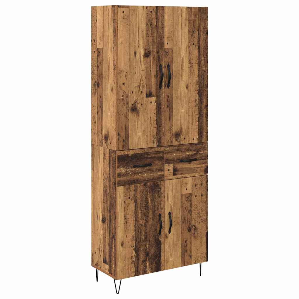 Highboard με συρτάρι 2 pcs Παλιό ξύλο Μηχανική ξυλεία και γυαλί