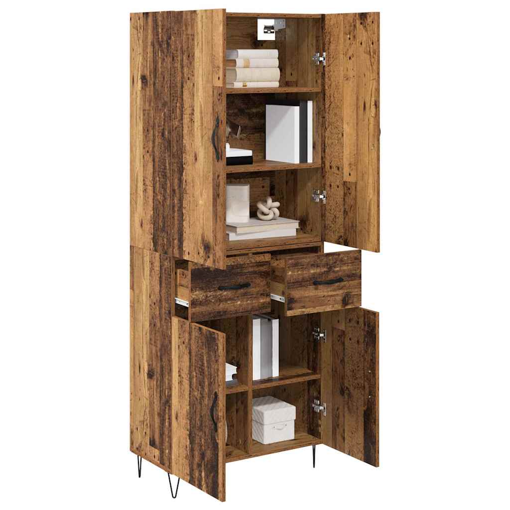 Highboard με συρτάρι 2 pcs Παλιό ξύλο Μηχανική ξυλεία και γυαλί