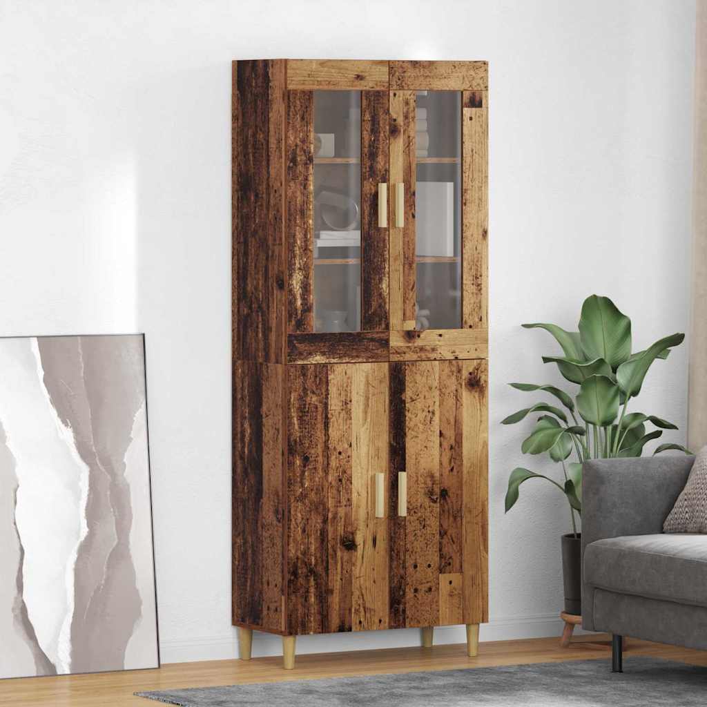 Highboard Παλιό Ξύλο 69,5 x 34 x 180 εκ. Σύνθετο Ξύλο και Γυαλί