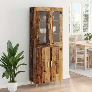 Highboard Παλιό Ξύλο 69,5 x 34 x 180 εκ. Σύνθετο Ξύλο και Γυαλί