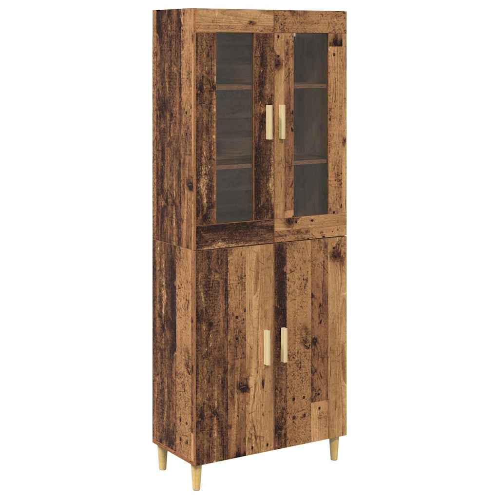 Highboard Παλιό Ξύλο 69,5 x 34 x 180 εκ. Σύνθετο Ξύλο και Γυαλί
