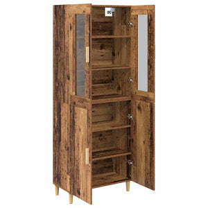 Highboard Παλιό Ξύλο 69,5 x 34 x 180 εκ. Σύνθετο Ξύλο και Γυαλί