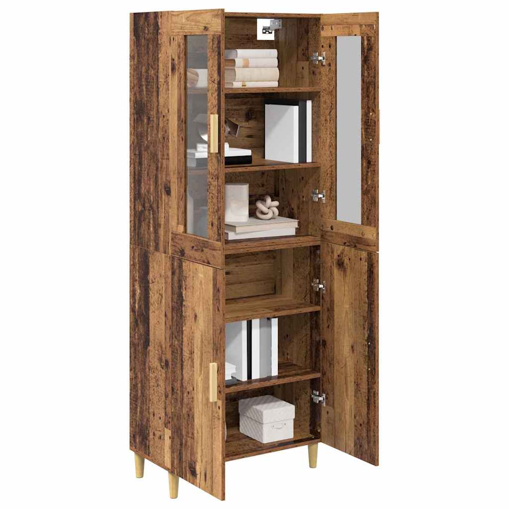 Highboard Παλιό Ξύλο 69,5 x 34 x 180 εκ. Σύνθετο Ξύλο και Γυαλί