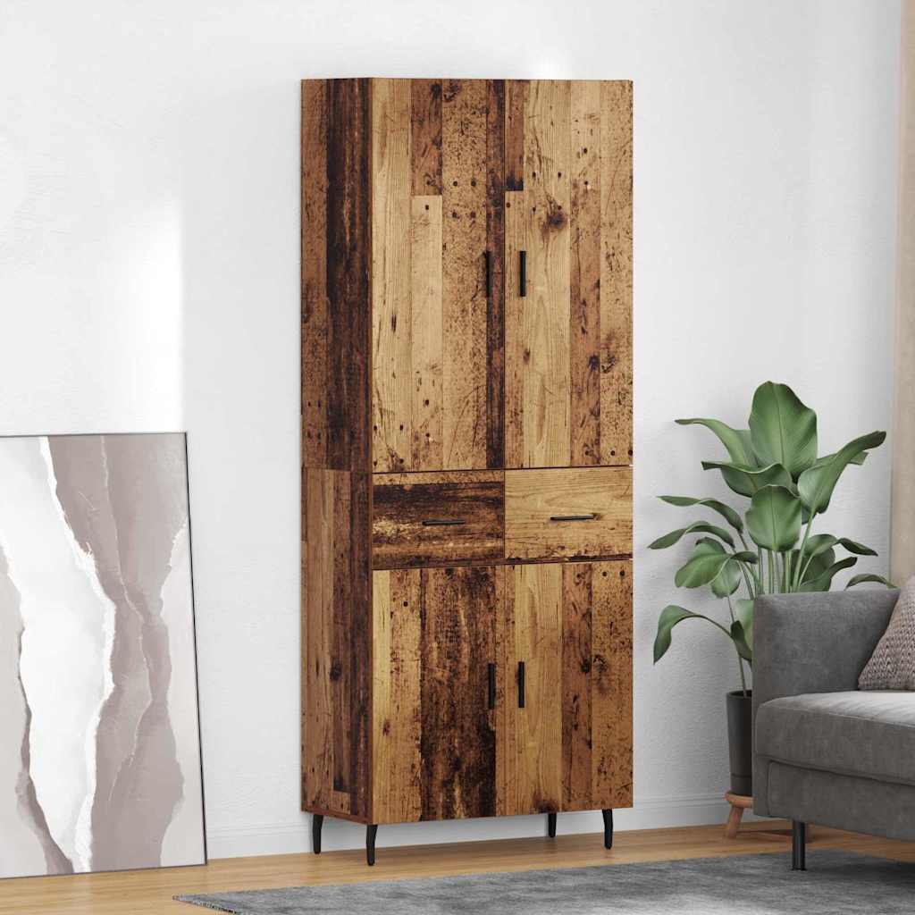 Highboard με συρτάρι 2 pcs Παλιό Ξύλο Σύνθετο Ξύλο και Γυαλί