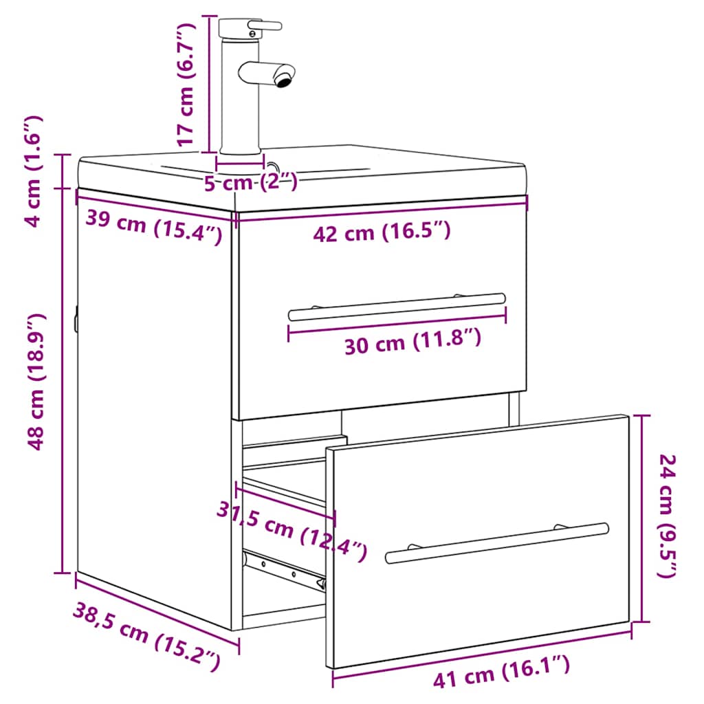 Ντουλάπα Νιπτήρα Mπάνιου Επιτοίχιο Παλιό Ξύλο 41 x 38,5 x 48 cm - Pakobazaar