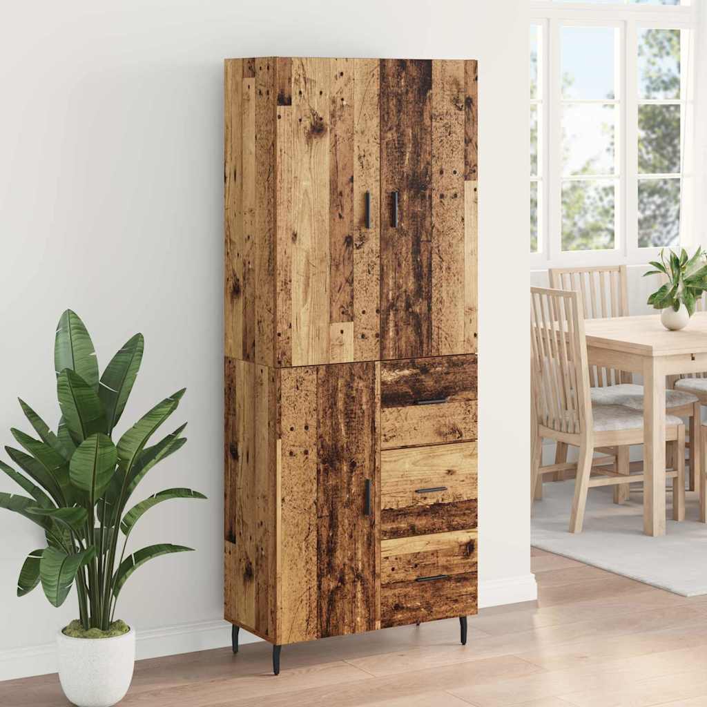 Highboard με συρτάρι 2 pcs Παλιό Ξύλο Σύνθετο Ξύλο και Γυαλί