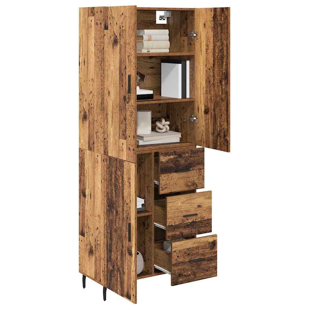 Highboard με συρτάρι 2 pcs Παλιό Ξύλο Σύνθετο Ξύλο και Γυαλί