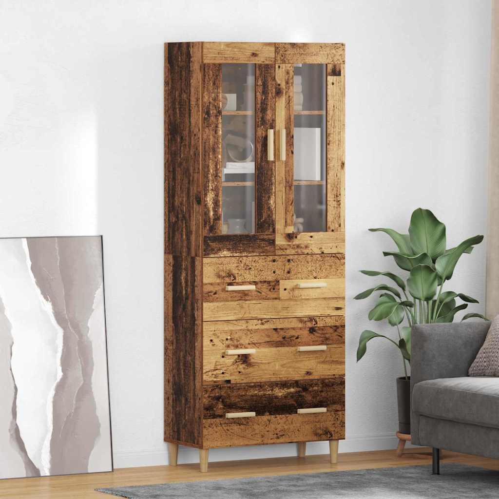 Highboard Παλιό Ξύλο 69,5 x 34 x 180 εκ. Σύνθετο Ξύλο και Γυαλί