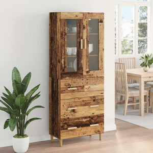 Highboard Παλιό Ξύλο 69,5 x 34 x 180 εκ. Σύνθετο Ξύλο και Γυαλί