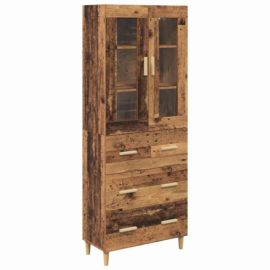 Highboard Παλιό Ξύλο 69,5 x 34 x 180 εκ. Σύνθετο Ξύλο και Γυαλί