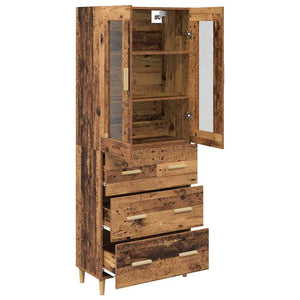 Highboard Παλιό Ξύλο 69,5 x 34 x 180 εκ. Σύνθετο Ξύλο και Γυαλί