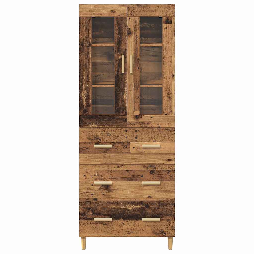 Highboard Παλιό Ξύλο 69,5 x 34 x 180 εκ. Σύνθετο Ξύλο και Γυαλί