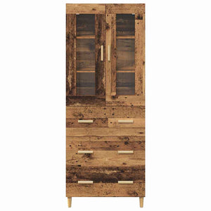 Highboard Παλιό Ξύλο 69,5 x 34 x 180 εκ. Σύνθετο Ξύλο και Γυαλί