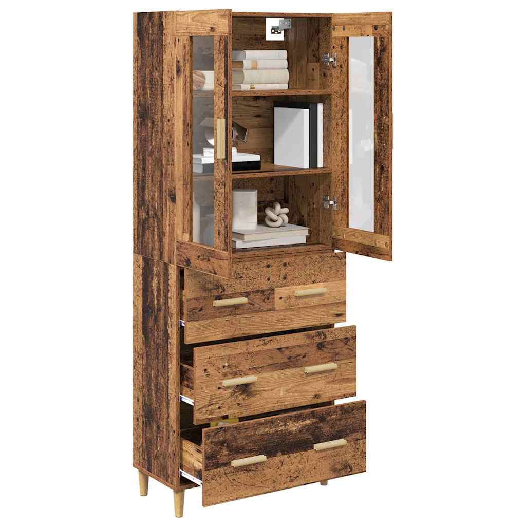 Highboard Παλιό Ξύλο 69,5 x 34 x 180 εκ. Σύνθετο Ξύλο και Γυαλί