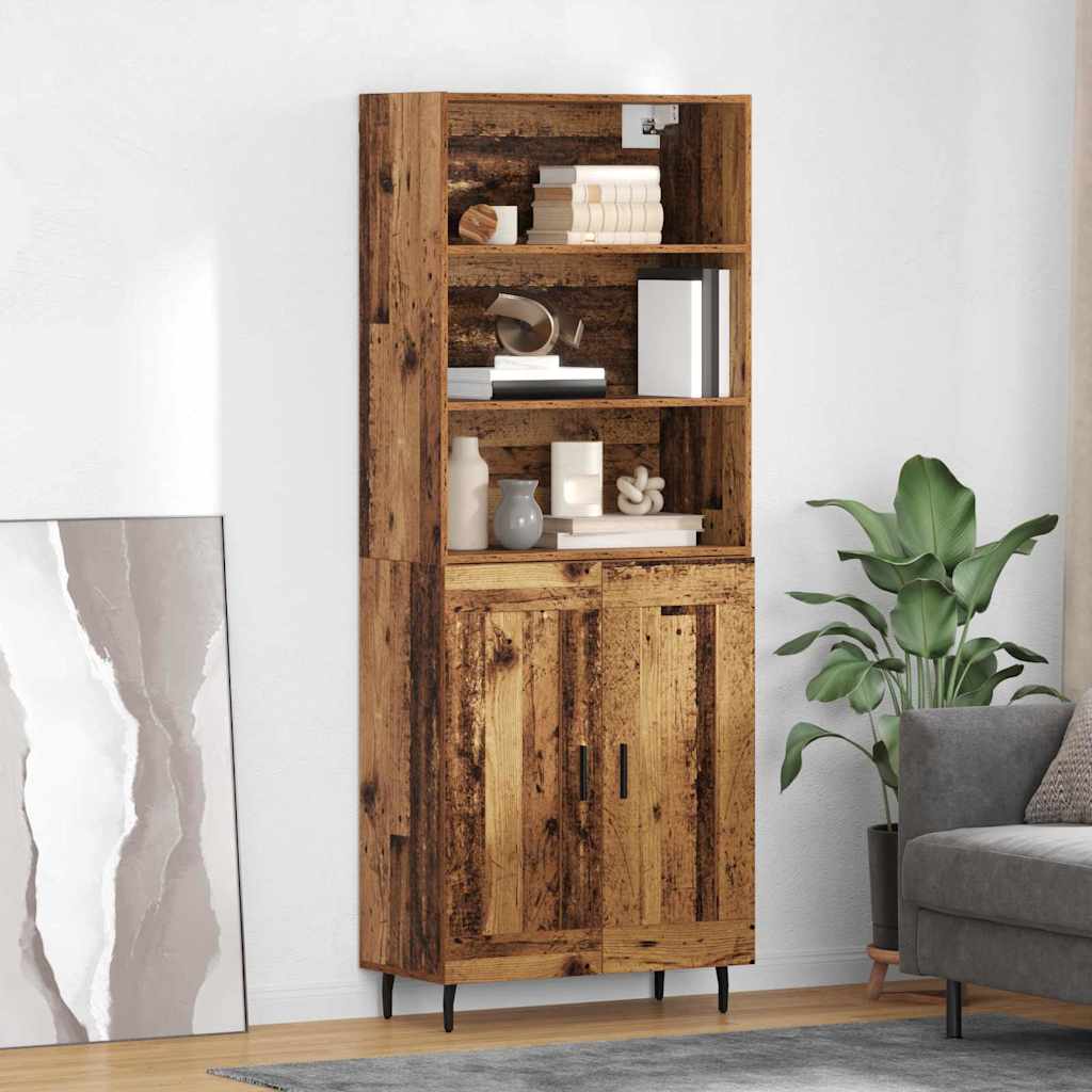 Highboard Παλιό Ξύλο 69,5 x 34 x 180 εκ. Σύνθετο Ξύλο και Γυαλί