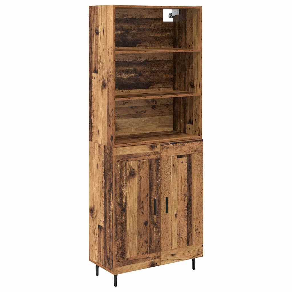 Highboard Παλιό Ξύλο 69,5 x 34 x 180 εκ. Σύνθετο Ξύλο και Γυαλί
