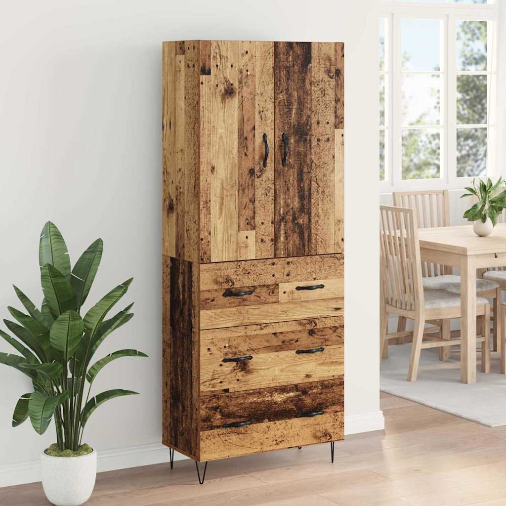 Highboard με συρτάρι 2 pcs Παλιό ξύλο Επεξεργασμένο ξύλο